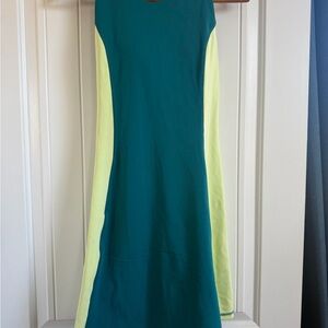ZELOS Teal and Lime Green Colorblock Sleeveless Dress